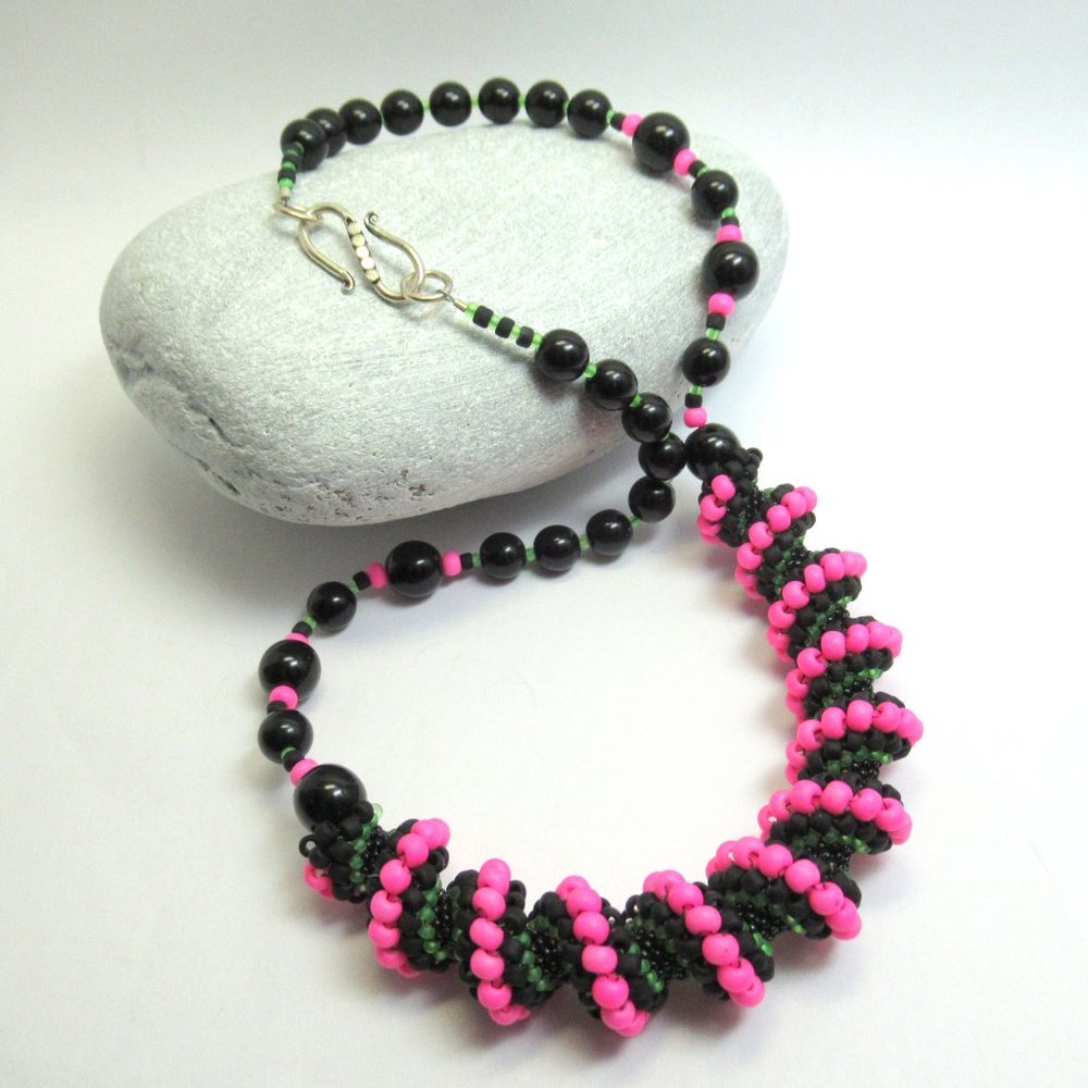 Neon pink and Black Cellini Necklace